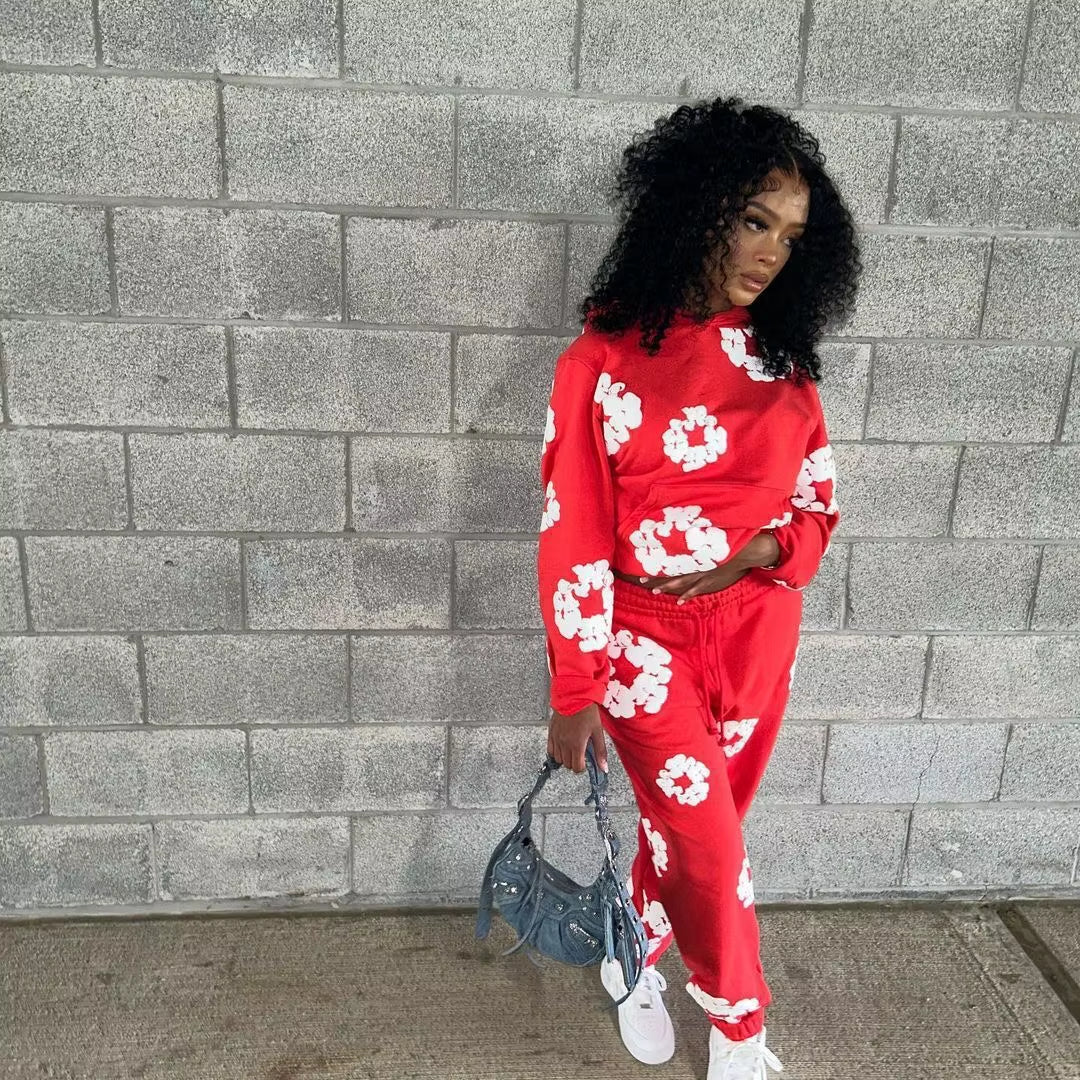 New Hot Selling Fashion Cotton Hooded Sweatshirt, European and American Hip Hop Printed Fashion Women'S Sports Set